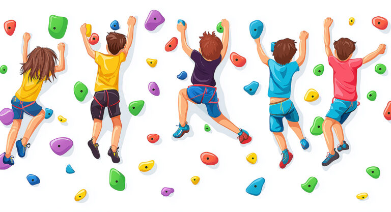 Kinder an einer Kletterwand